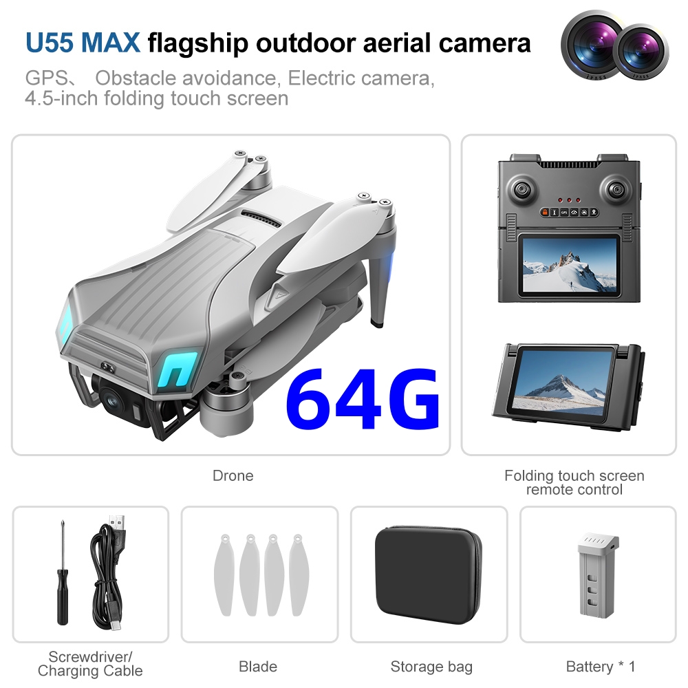 Drone Gimbal 2 Axis - NCZOBOE U55 Drone GPS Professionale con